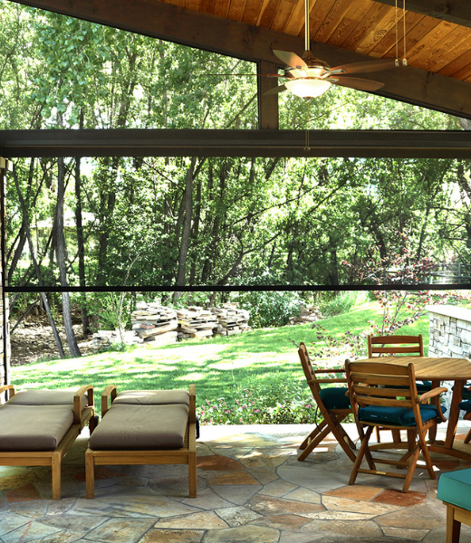 Exterior shades on a patio