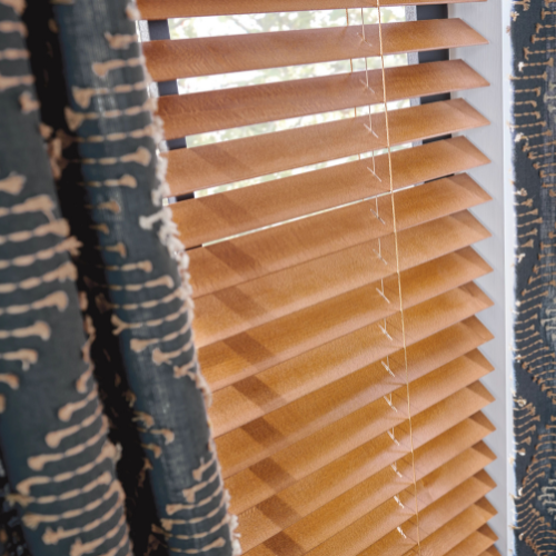 Custom wood blinds installed in a residential home