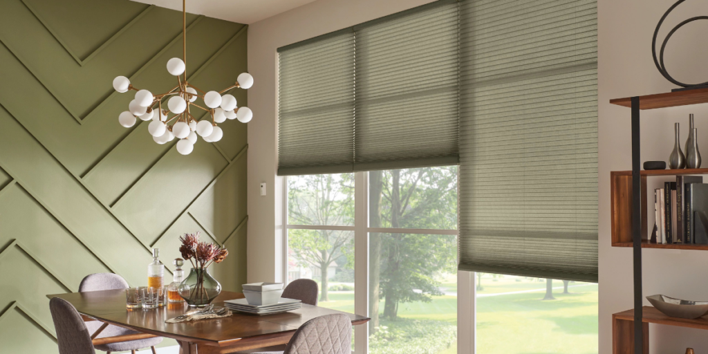 Large windows with heat blocking shades in a St. Louis home