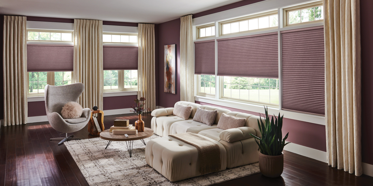 Modern window shades in an upscale living room.