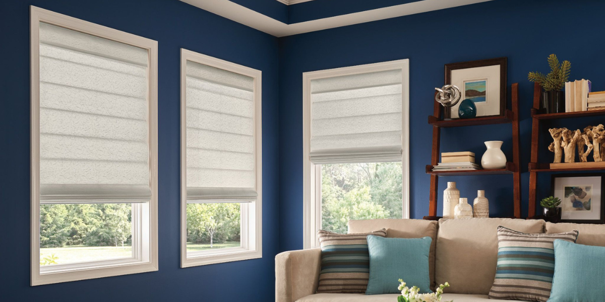 Roman shades professionally installed in St. Louis county, MO by Show Me Blinds and Shutters.