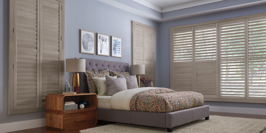 Wood plantation shutters in a St. Louis home.