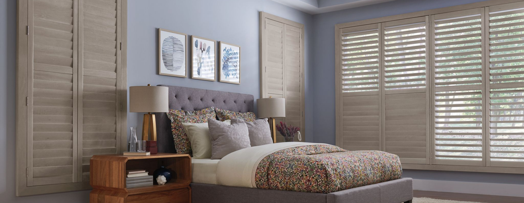 Wood plantation shutters in a St. Louis home.