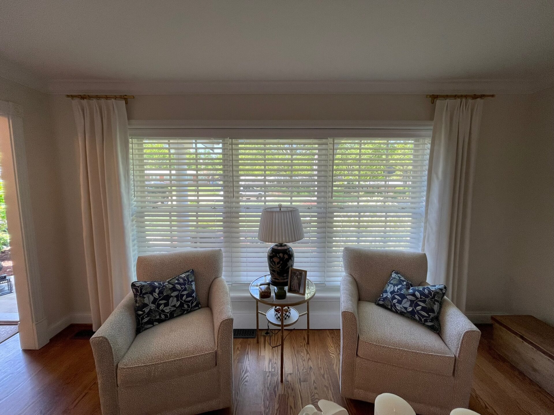 Custom blinds installed in a residential living room.