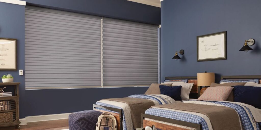 Blackout window shades in a child's bedroom 