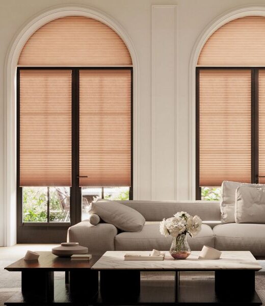 Large windows with custom widow treatments in a luxury home